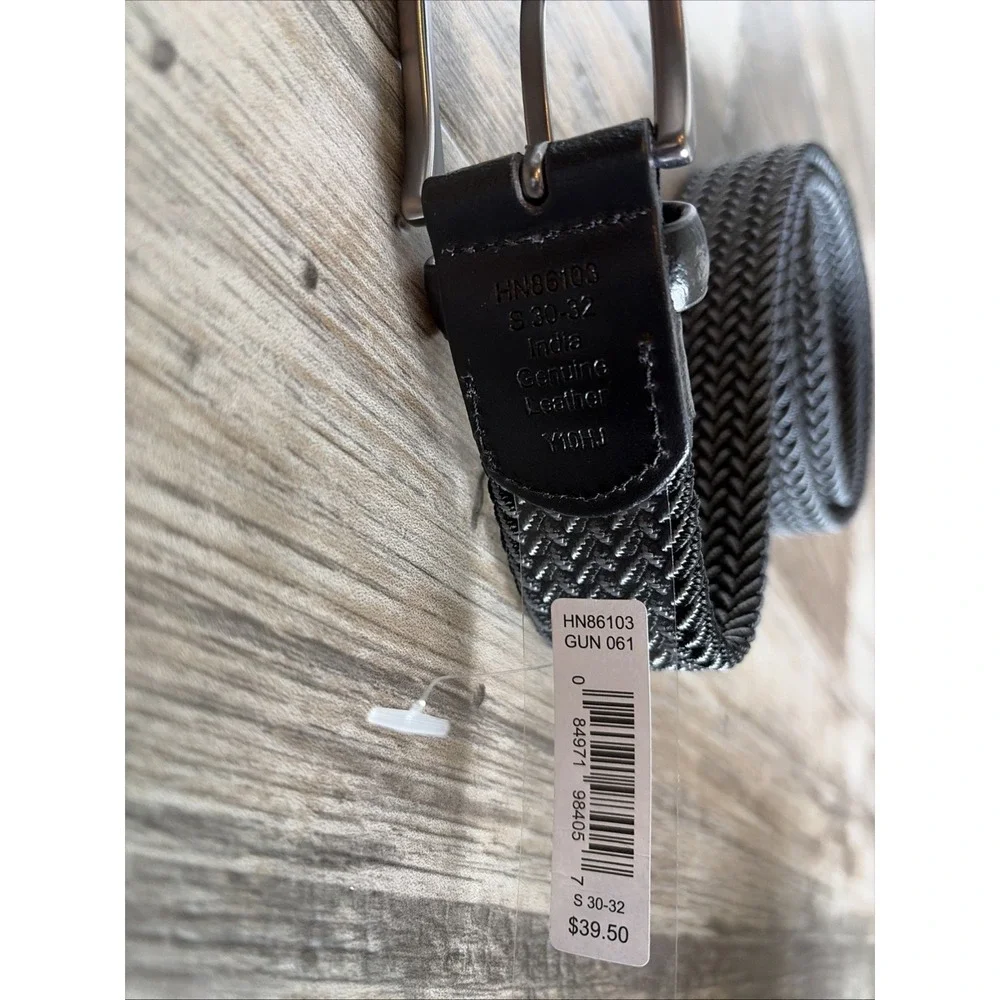 Original Penguin Men's BRAIDED STRETCH BELT Black Genuine Leather Size SM 30-32